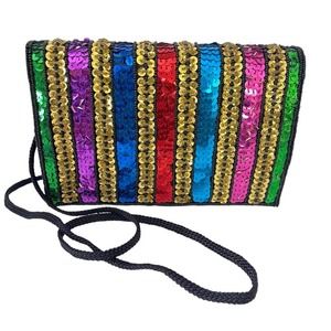 Vintage La Regale Black Multicolor Sequin Embellished Crossbody Bag Purse